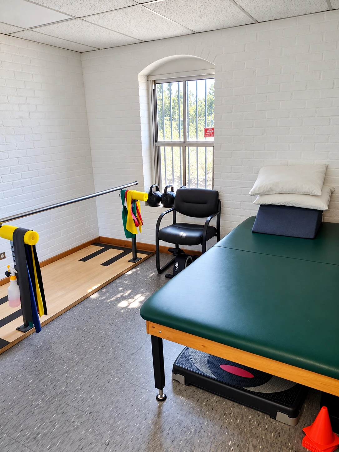 Original Apollo clinic parallel bars and treatment table